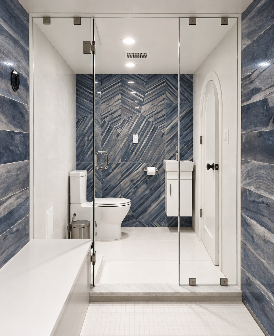 Clifton Place bathroom with blue patterned tile