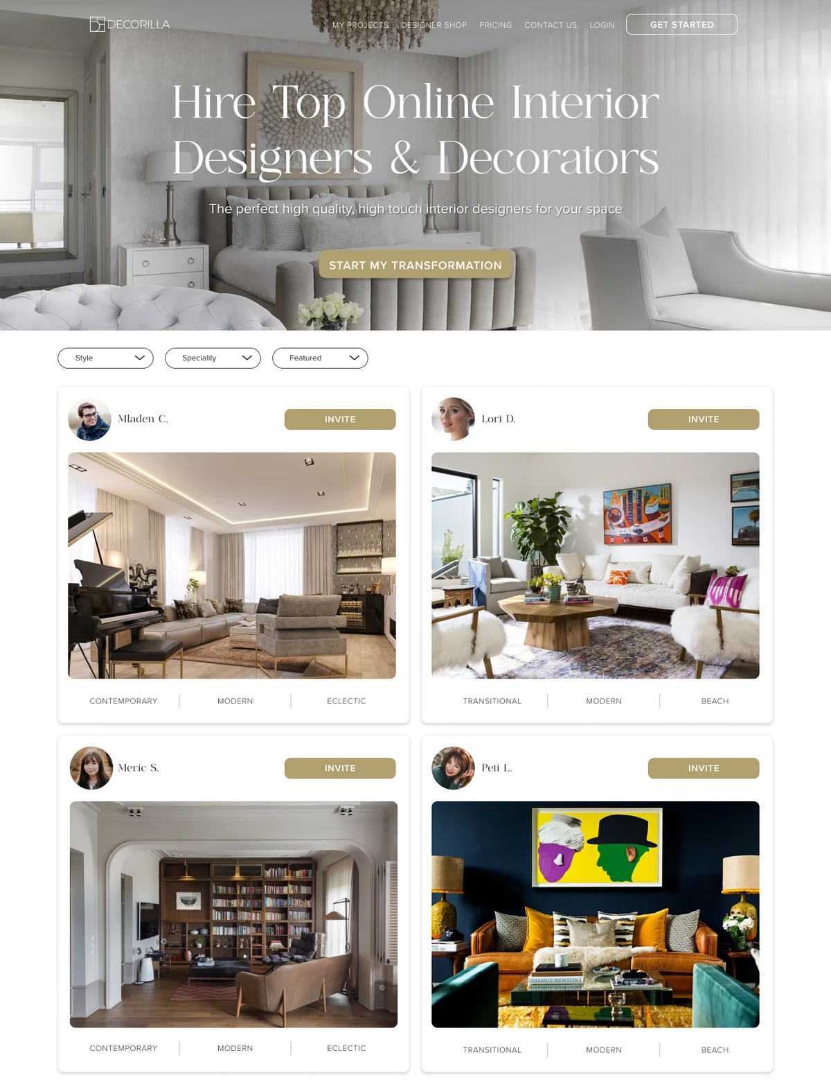 Decorilla designer directory, desktop Figma design by Joyce Elizabeth