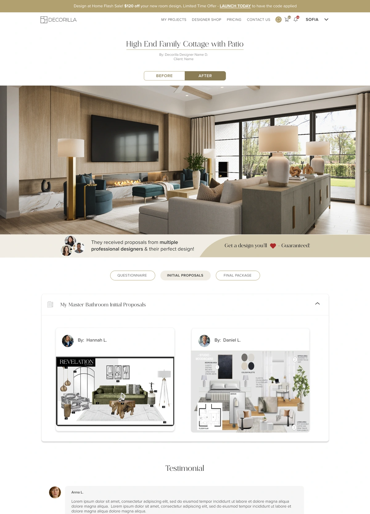 Decorilla Featured project / Initial proposals, desktop Figma design by Joyce Elizabeth
