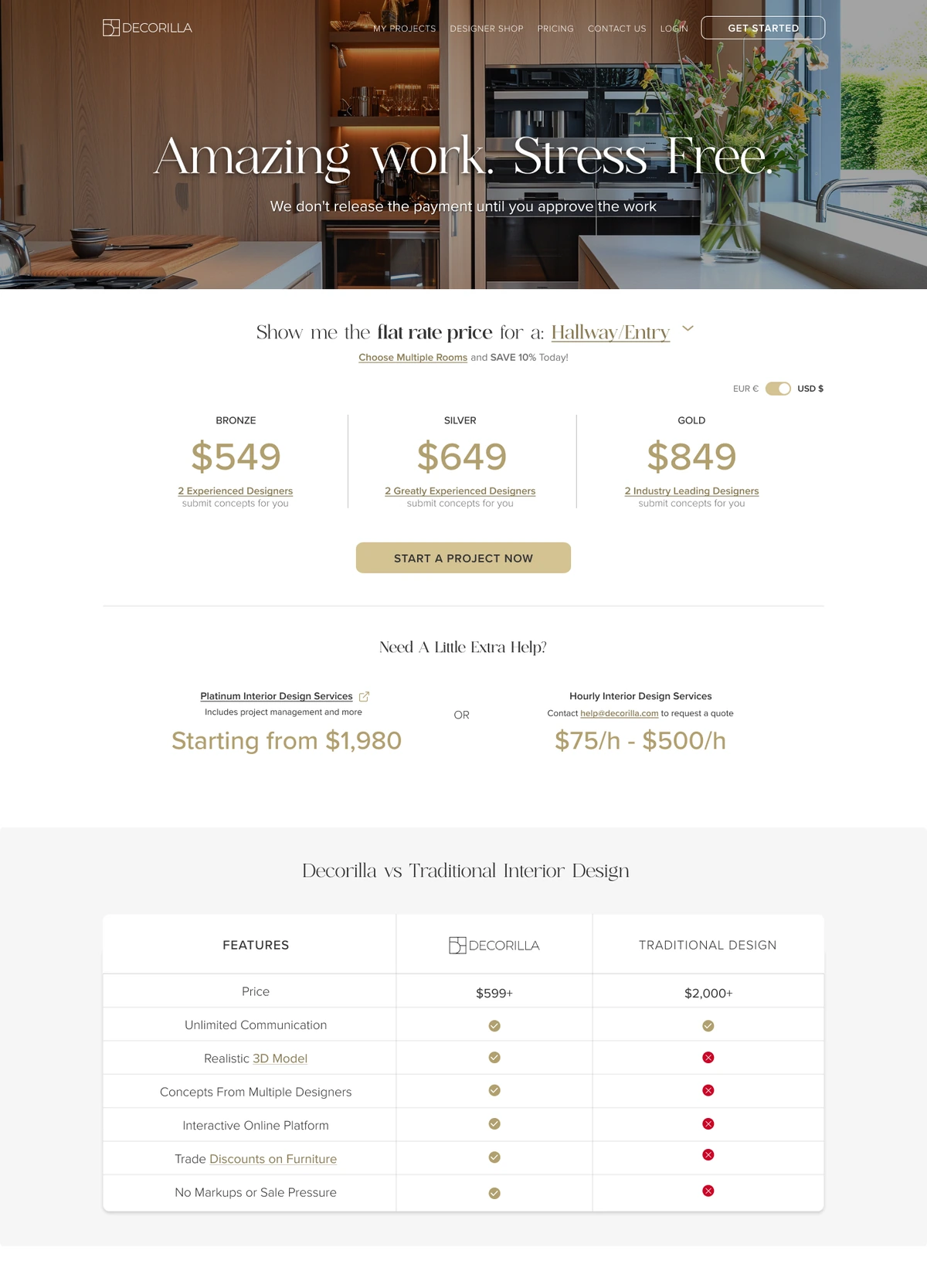 Decorilla pricing and packages, desktop Figma design by Joyce Elizabeth