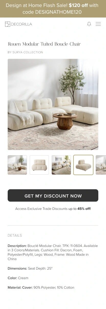 Decorilla Product detail, mobile Figma design by Joyce Elizabeth
