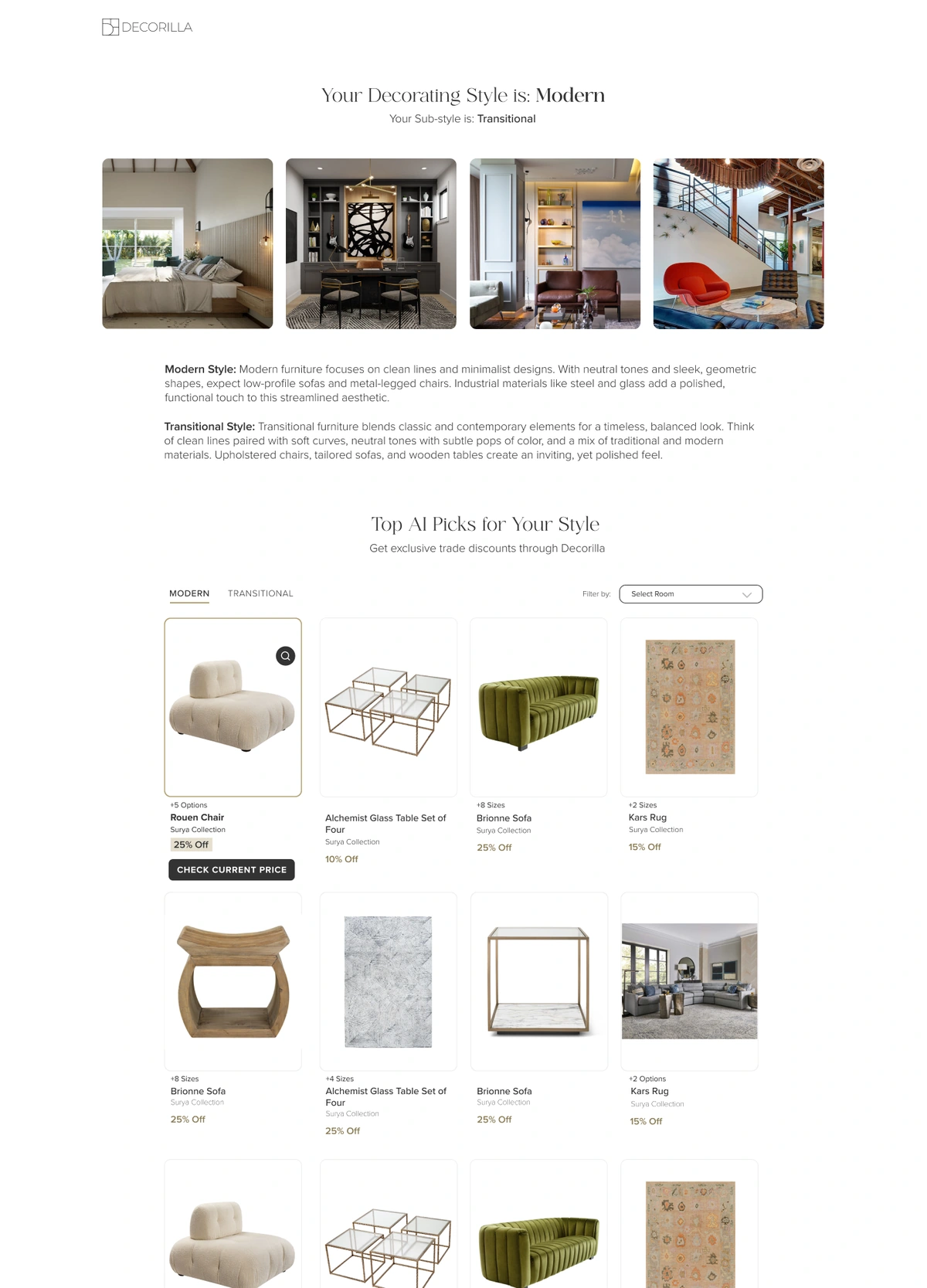 Decorilla Style quiz results, desktop Figma design by Joyce Elizabeth
