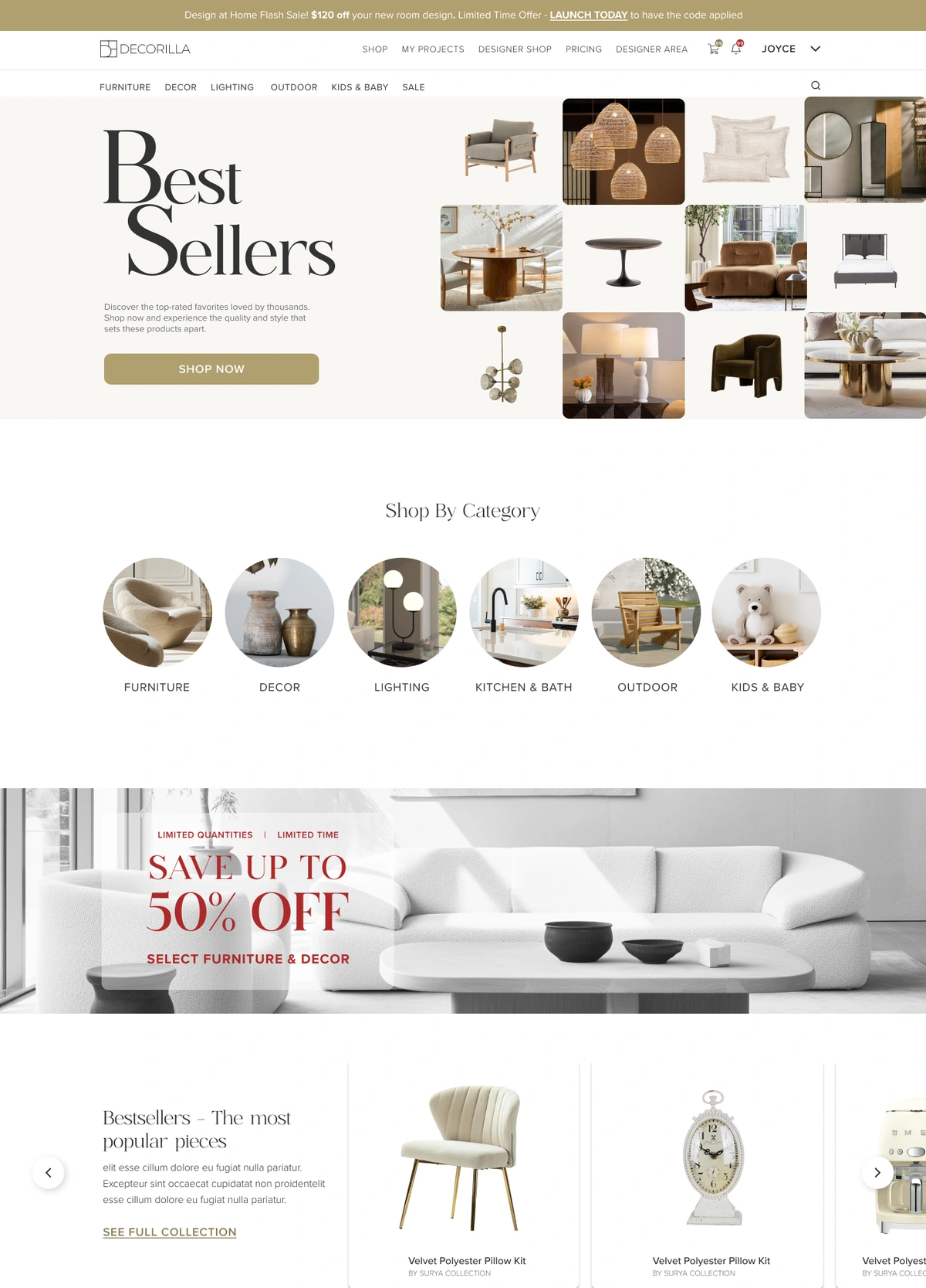 Decorilla Shop landing, desktop Figma design by Joyce Elizabeth