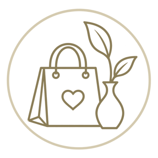 Shopping bag and decor representing a designer-curated plan