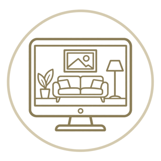 Computer displaying a room design before purchase