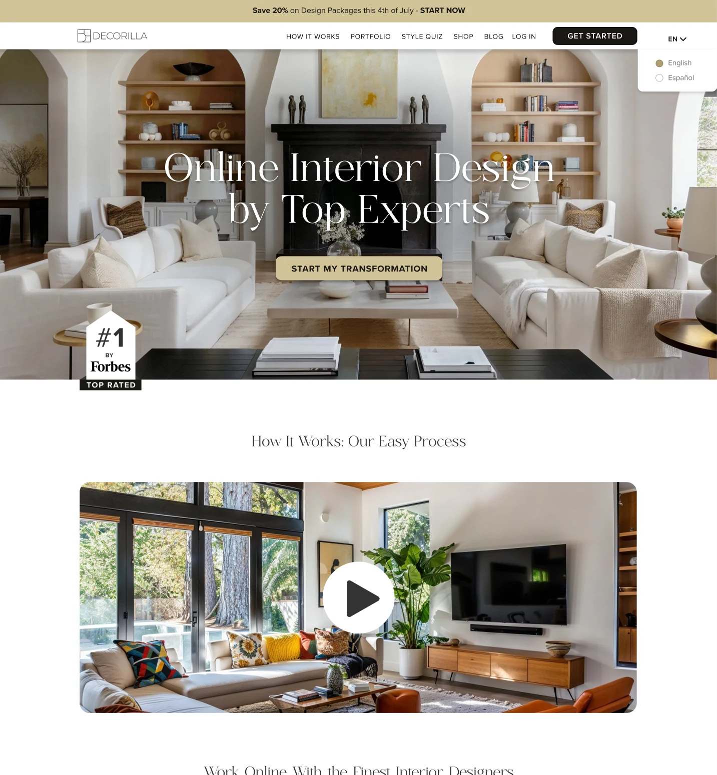 Decorilla desktop homepage design