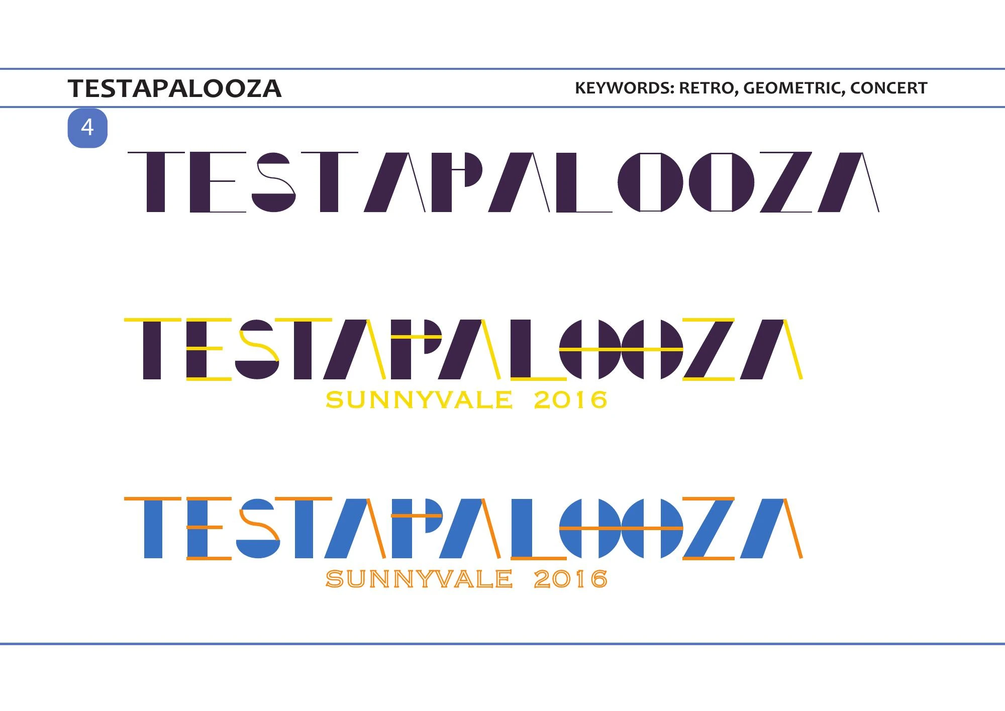 Testapalooza geometric lettering concept
